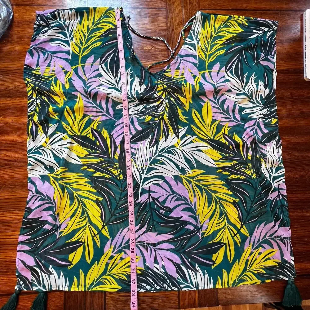 Palisades Beach Club Womens Tropical Green Printed Pullover Swim Cover-Up Size L